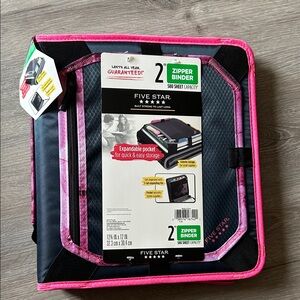 Five Star Pink and Black 2-Inch Zipper Binder